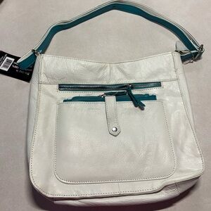 Elegant White and Teal Shoulder Bag